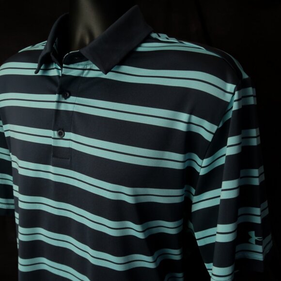 Under Armour HeatGear Blue Pelican Striped Polo (L) OMG! 😎 - Picture 2 of 9